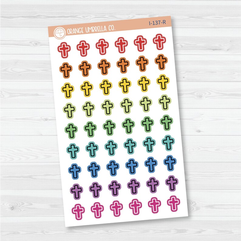Cross Icon Planner Stickers | Church Calendar Labels | I-137 Rainbow