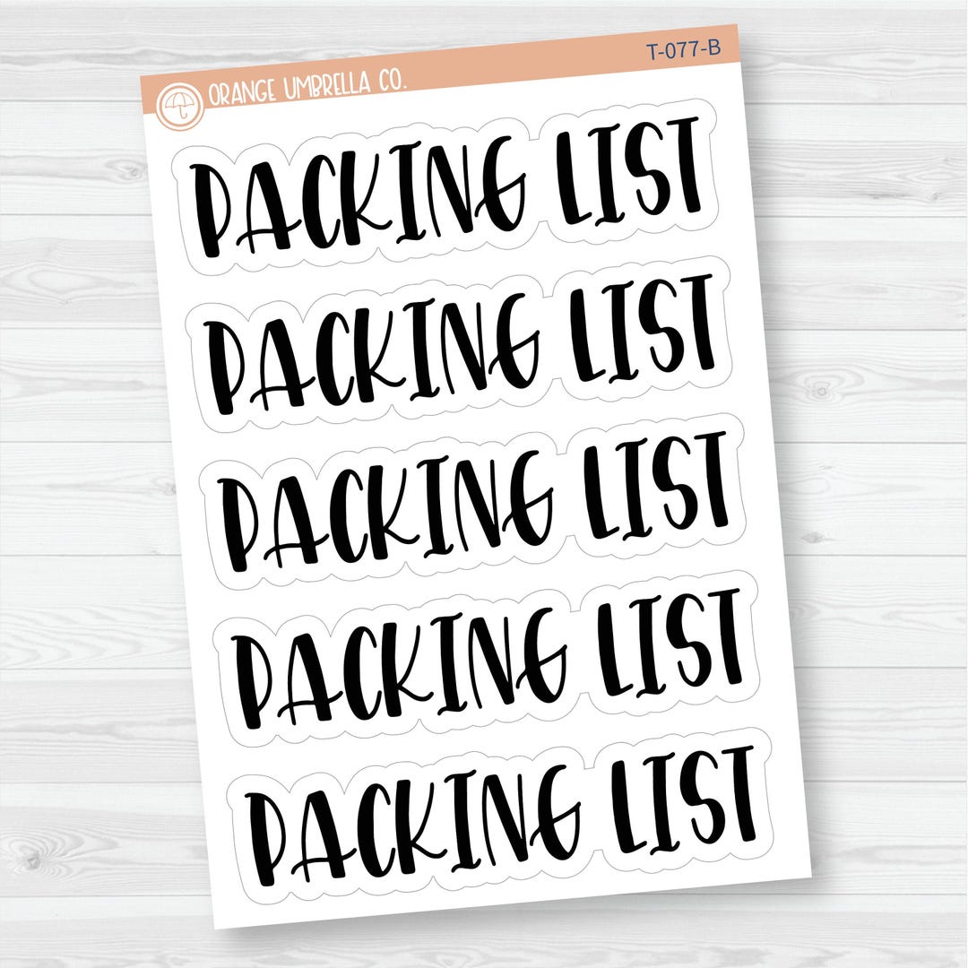 Packing List Header Script Planner Stickers | F1 | T-077-B - Etsy