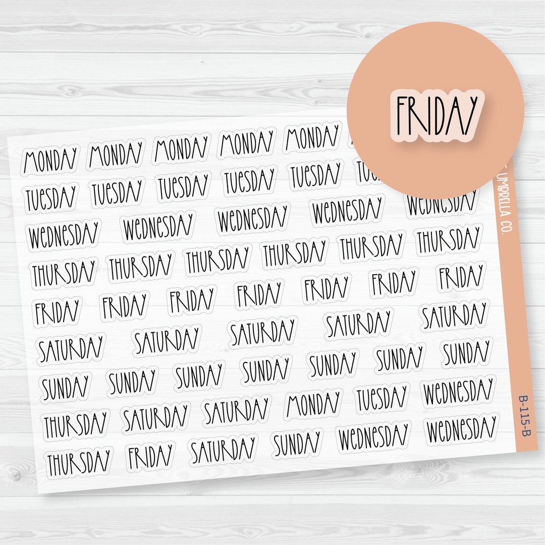 Day of the Week Header Script Planner Stickers and Labels FC12 Clear ...
