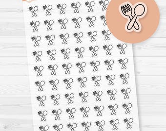 Meal Icons | Hand Doodled Fork and Spoon Icon Planner Stickers | Clear Matte | I-481-BCM