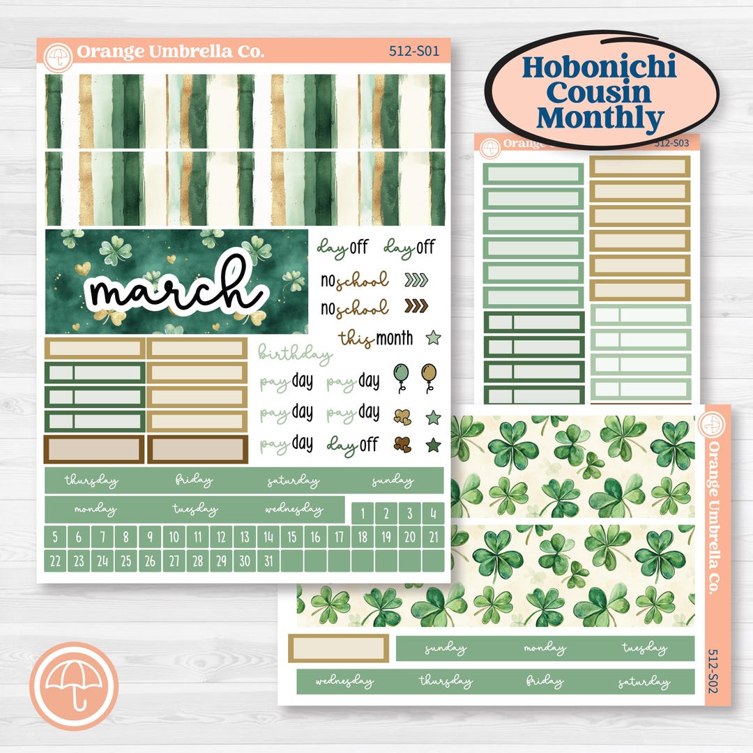 St. Patrick’s Day | Hobonichi Cousin Monthly Planner Kit Stickers ...