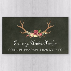 Deer Antler Return Address Labels, Christmas Address Labels, Return Address Stickers (#510-L-WH)