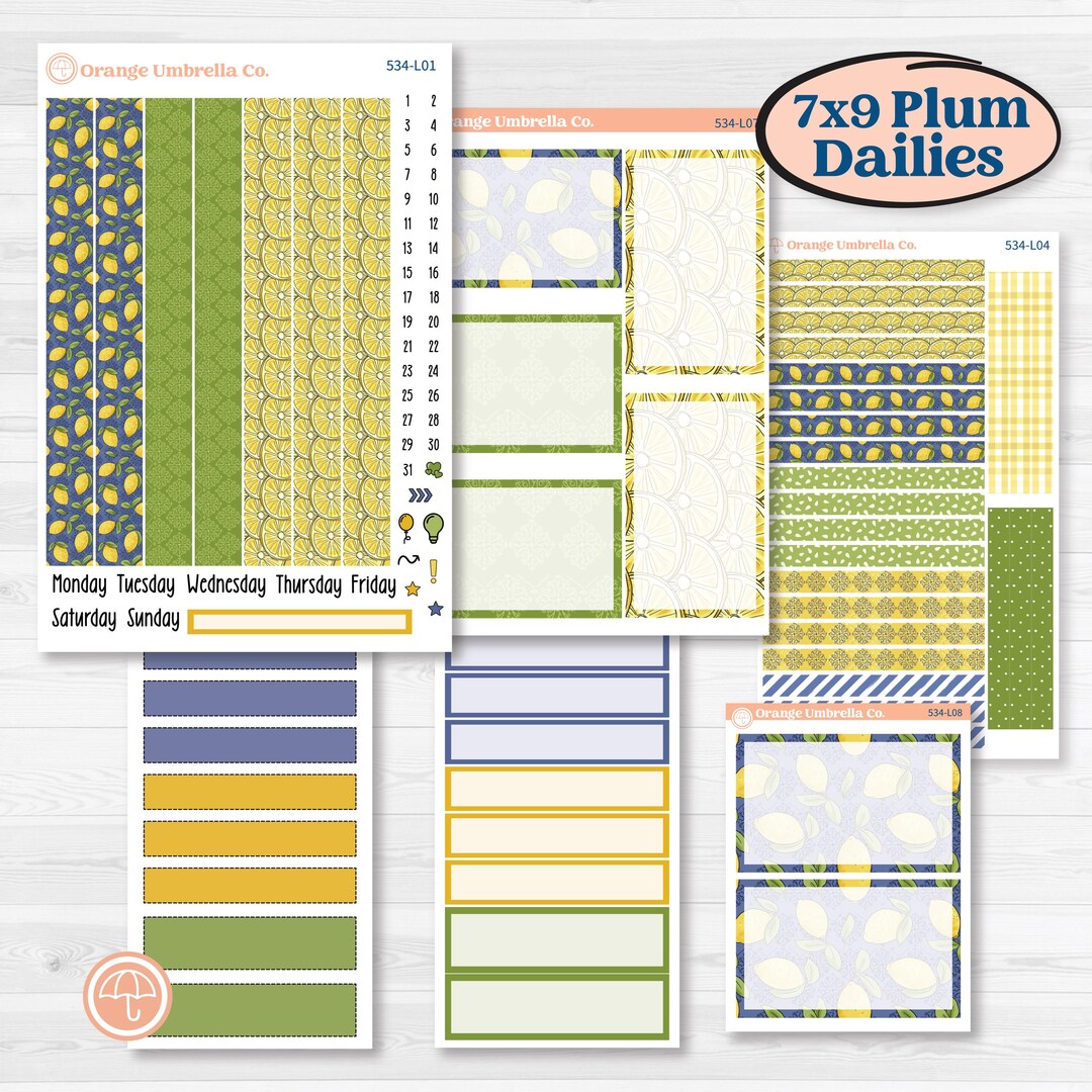 Summer Lemon Kit | 7x9 Plum Daily Planner Kit Stickers | Lemonade Stand ...