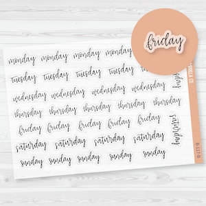 Days of the Week Stickers | Script Planner Headers | Clear Matte | F7 | B-117-BCM