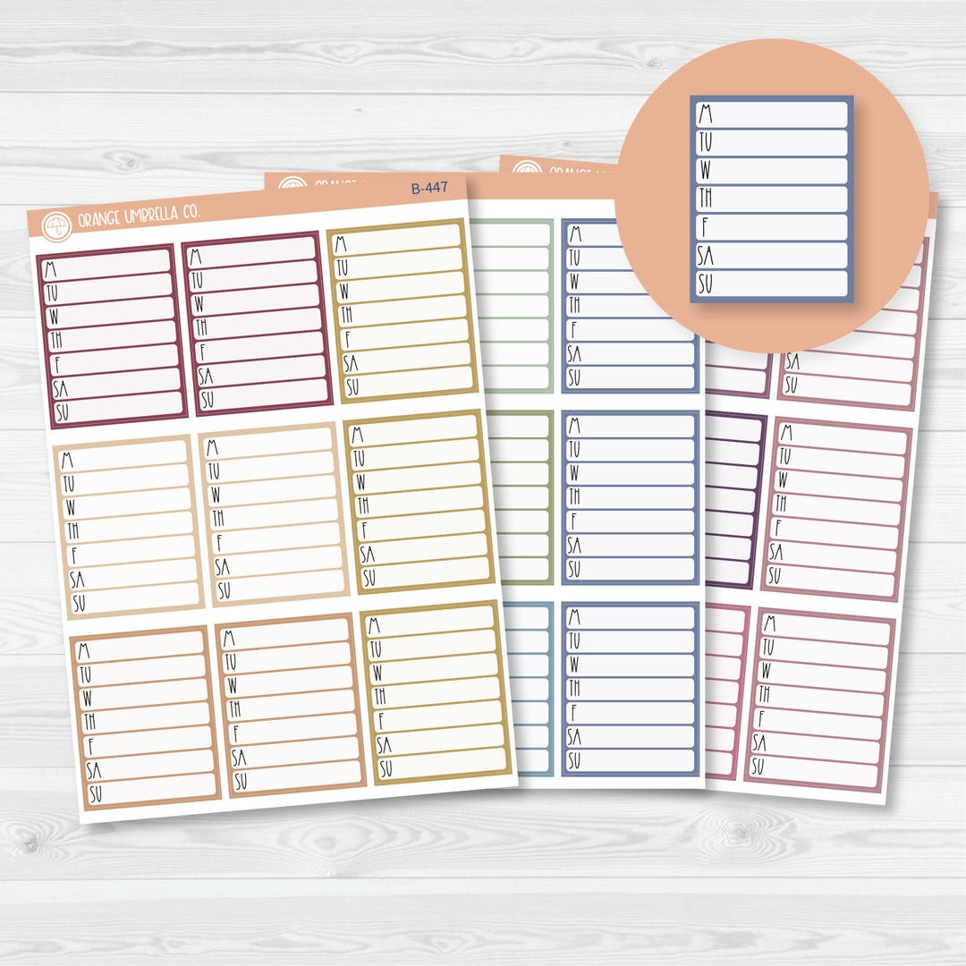 CLEARANCE | Side Bar Weekly Habit Tracker Planner Stickers, Blank ...