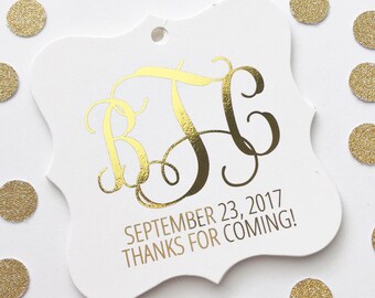 Monogrammed Foiled Wedding Tags, Monogram Foiled Wedding or Anniversary Tags, Custom Gold Foil Wedding Favor Tags (FS-155-F)