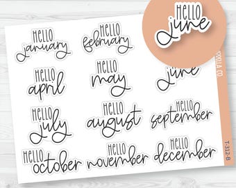 Hello Month 2 Hello Month Text Stickers | Custom | Typographic | Transparent | Matte ...