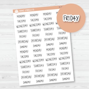 Days of the Week Planner Stickers | Script Weekly Headers | F7 | B-291