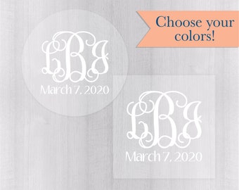 Monogram Sticker, Clear Transparent Monogram Stickers, Monogrammed Stickers (#156-C)