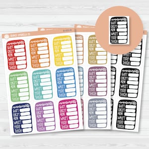 Body measurement tracking sticker sheet with bust, waist, and hip logs in assorted colors.
