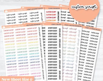 Custom Script Planner Sticker | *NEW* Larger Sheet Size & New Fonts | 1 Word/Phrase per sheet | customscript2