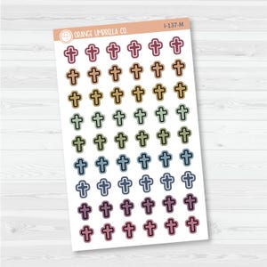 Cross Icon Planner Stickers | Church Calendar Labels | I-137 Muted Rainbow