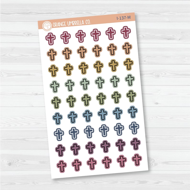 Cross Icon Planner Stickers | Church Calendar Labels | I-137 Muted Rainbow