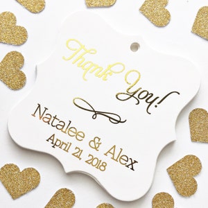 Thank You Gold Foiled Wedding Tags, Foiled Wedding Tags, Custom Rose Gold Foil Wedding Favor Tags (FS-012-F)