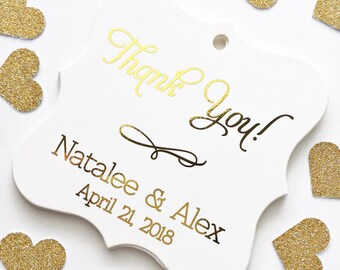 Thank You Gold Foiled Wedding Tags, Foiled Wedding Tags, Custom Rose Gold Foil Wedding Favor Tags (FS-012-F)