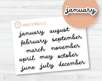 Month Name Planner Stickers - A5 Plum Months | F16 Script | B-008-B