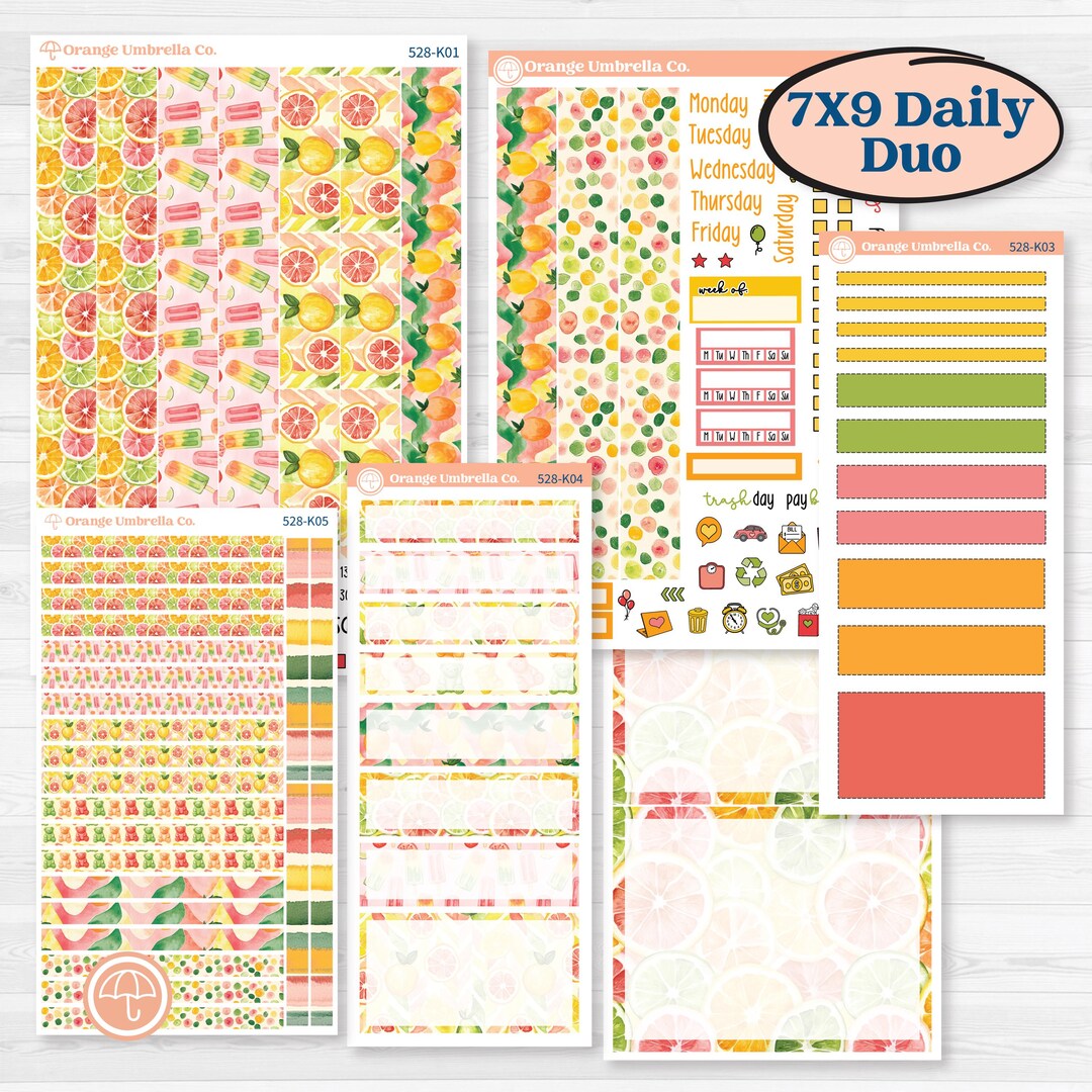 Bright Fruit Stickers | 7x9 Erin Condren Daily Duo Planner Kit Stickers ...