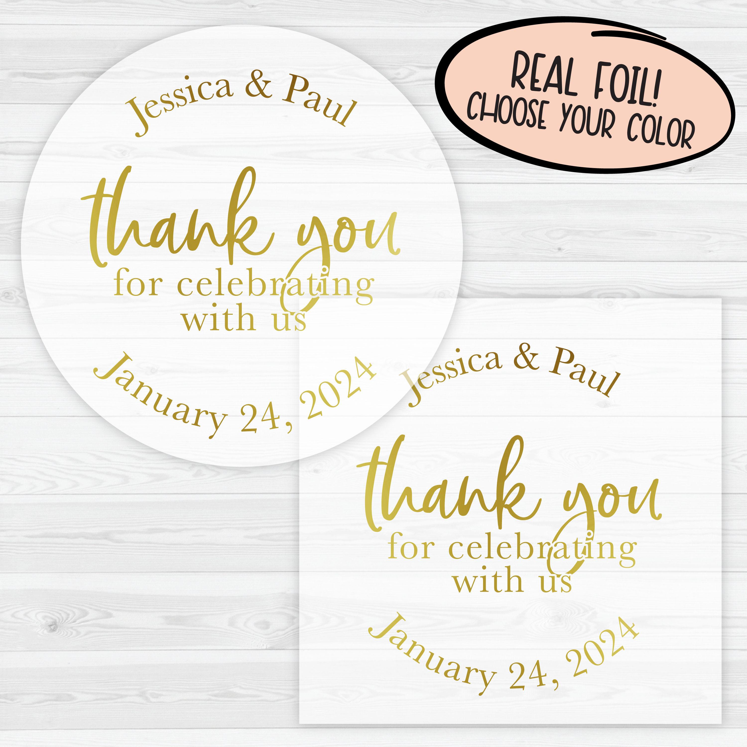 Printed Thank You Stickers | Gold Foil on Clear Transparent Wedding ...