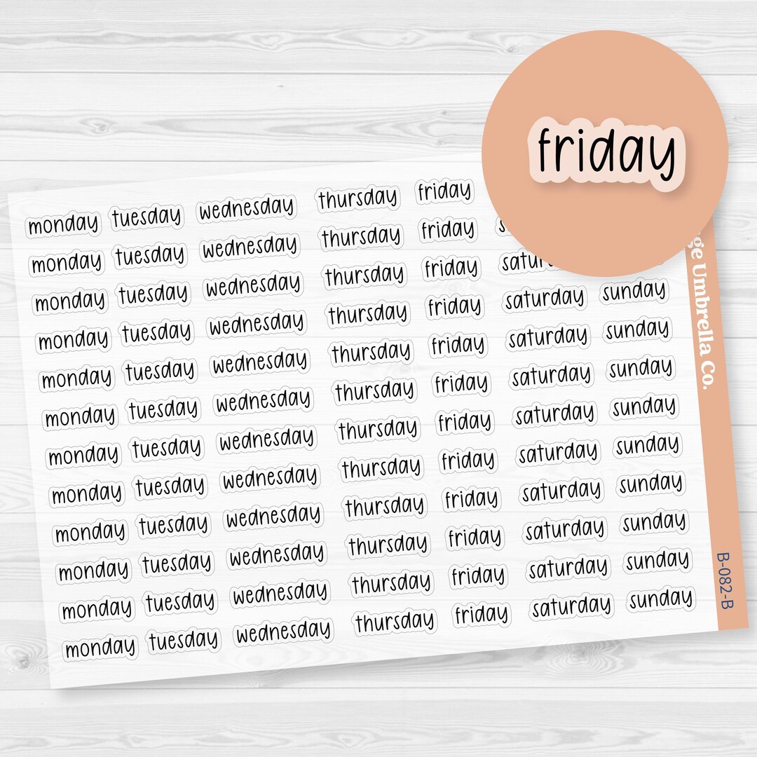 Day of the Week Stickers | Script Planner Headers | F17 Clear Matte | B ...