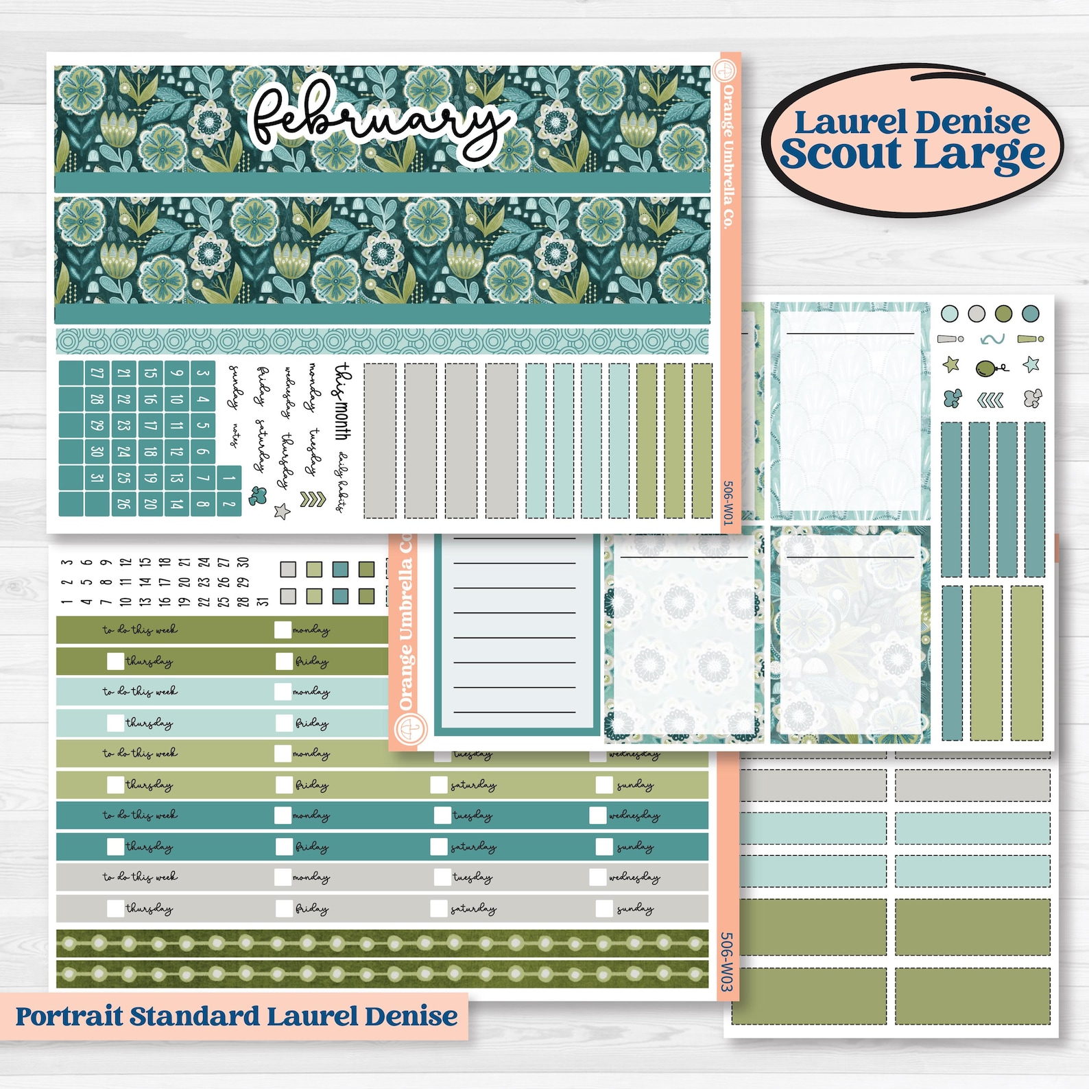 Soft Blue Florals Kit | Laurel Denise Scout Large Planner Kit Stickers ...