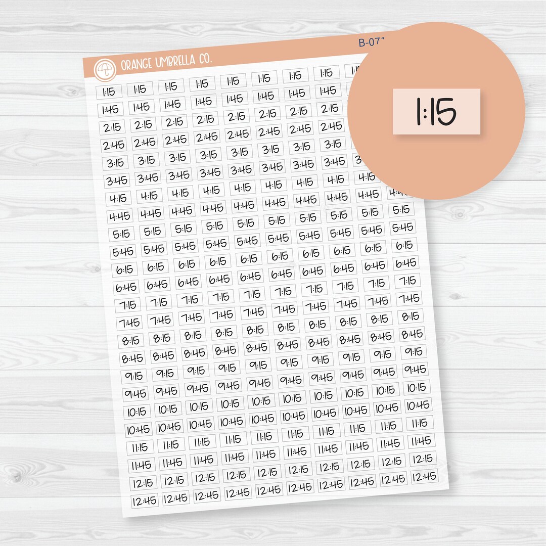 Time - Quarter and 3-quarter Hour Jen Plans Script Planner Stickers ...