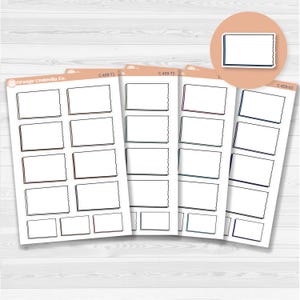 May include: Sheets of white sticker labels with black outlines and colored borders. The labels are rectangular with a perforated edge. The text "Orange Umbrella Co." and product codes are visible.