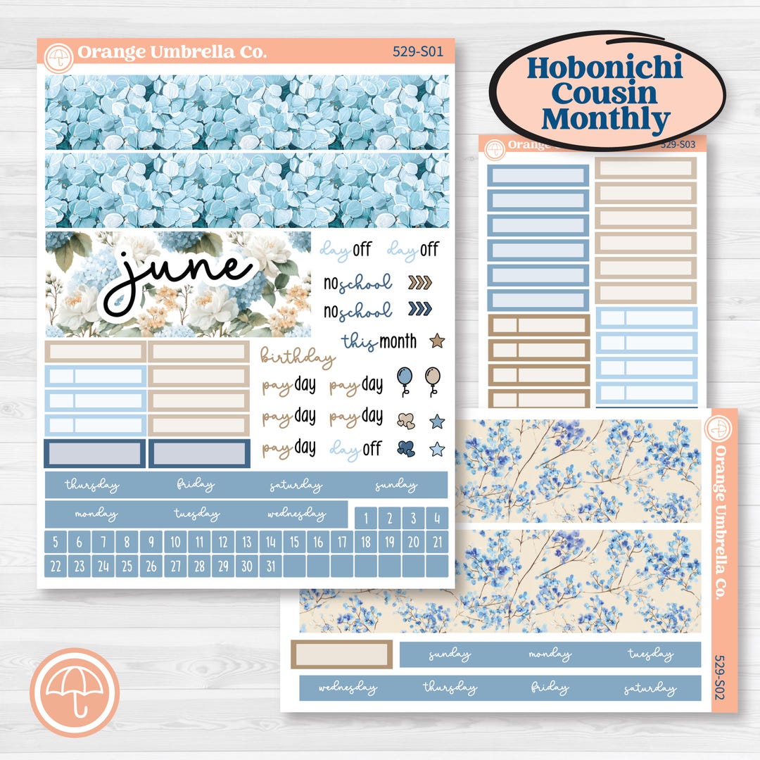 Seaside Floral | Hobonichi Cousin Monthly Planner Kit Stickers | on the ...