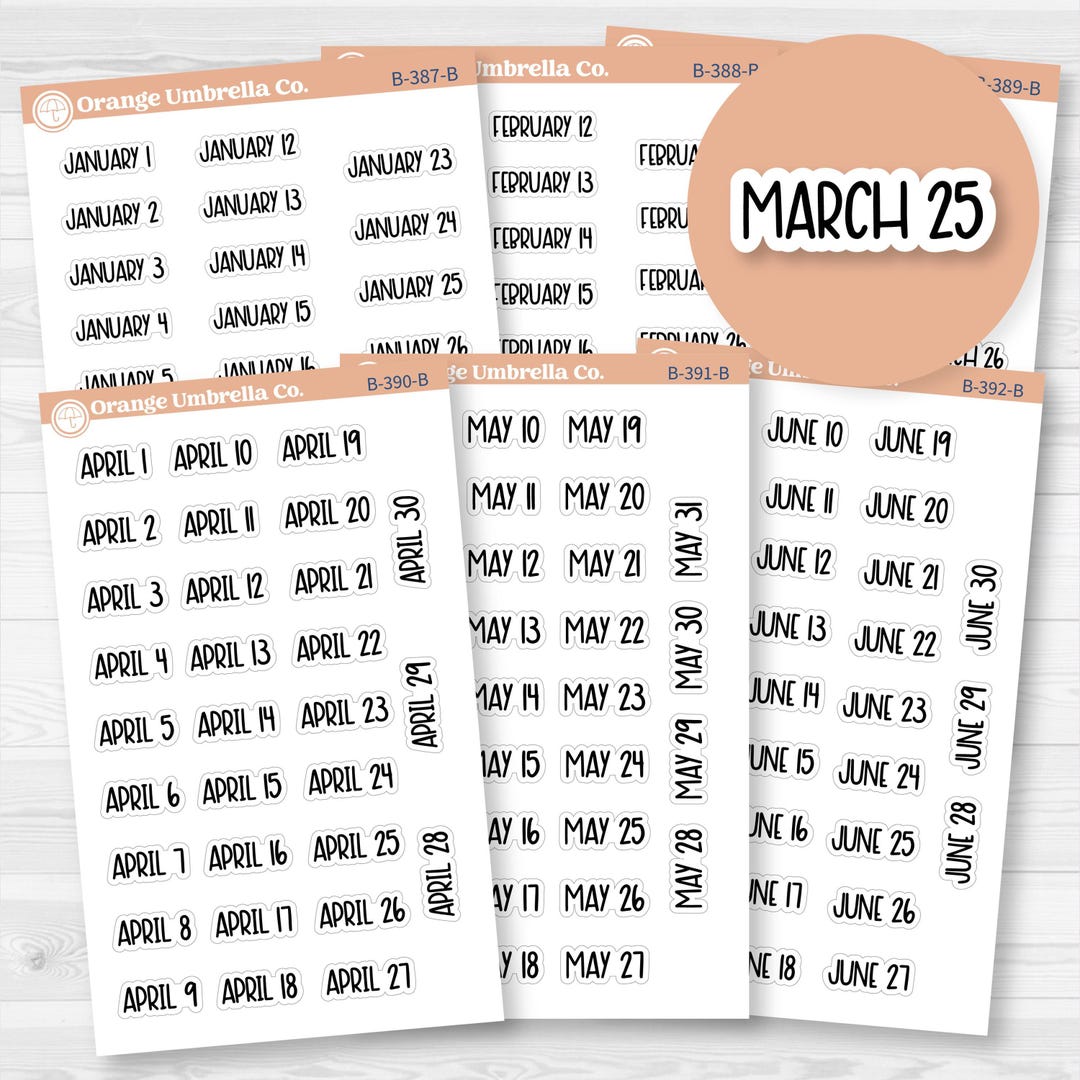 March Date Labels Dates of the Month Planner Stickers and Labels | F8 | B-387-392-B - Etsy