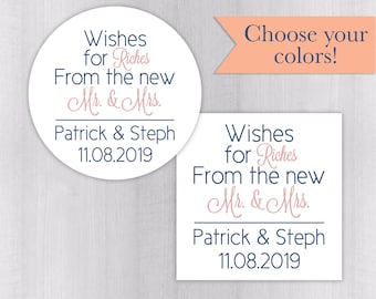 Wishes for Riches Stickers, Lottery Ticket Wedding Labels, Customizable Wedding Stickers (#214-1-WH)