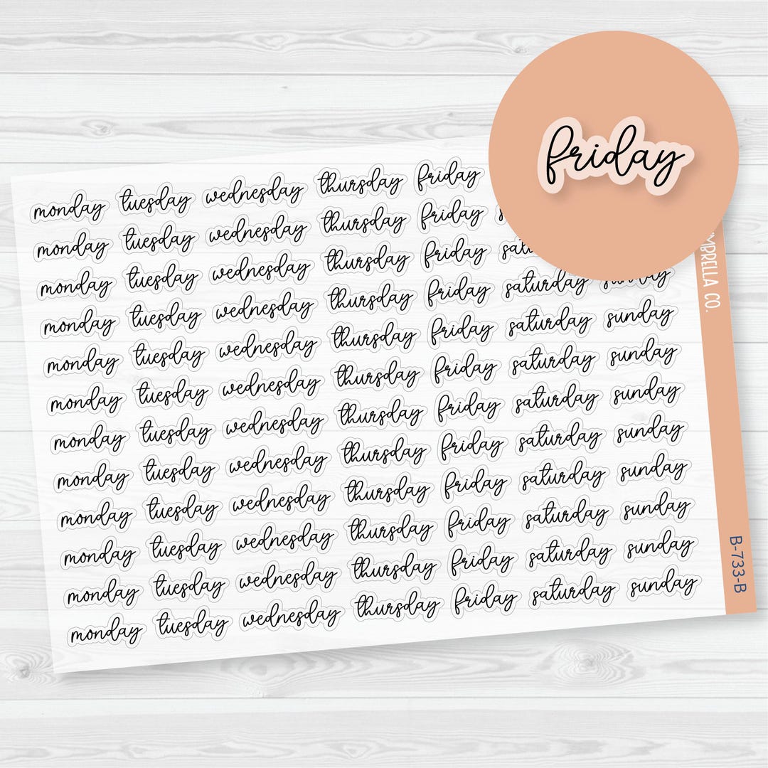 Day of the Week Header Planner Stickers | F15 | Clear Matte | B-733-BCM ...
