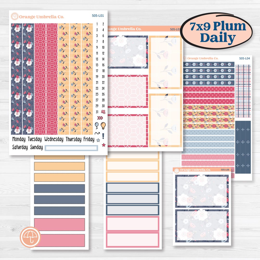 Cheerful Floral Kit | 7x9 Plum Daily Planner Kit Stickers | Beatriz ...