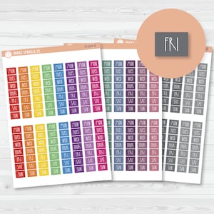 Hobonichi Cousin - Jour de la semaine - Autocollants de l&#39;agenda couleur bloc date | FC12 Impression | B-564