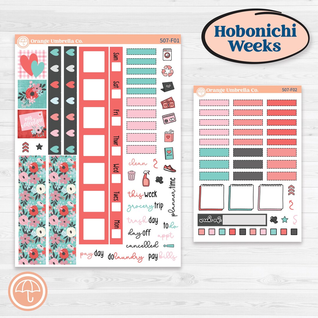 Sweet Valentine Florals | Hobonichi Weeks Weekly Planner Kit Stickers ...