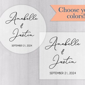 Wedding Names and Date Stickers, Clear Transparent Labels, Personalized Wedding Party Favor Labels (#702-C)