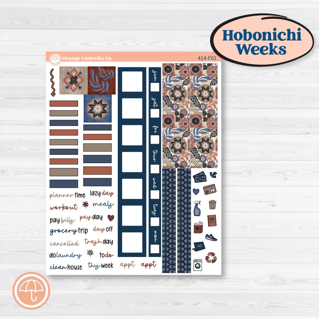 Patterned Boho Sticker Kit | Hobonichi Weeks Weekly Planner Kit ...