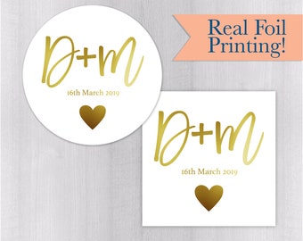 Wedding Stickers, Gold Foil Wedding Favor Stickers, Envelope Seals, Calendar Stickers, Save The Date Stickers (#091-F)