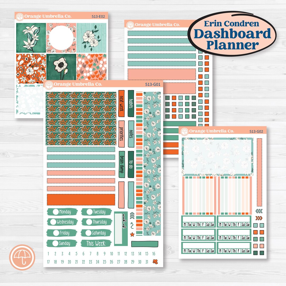 Playful March Florals | Erin Condren 7x9 Weekly Dashboard Planner Kit ...