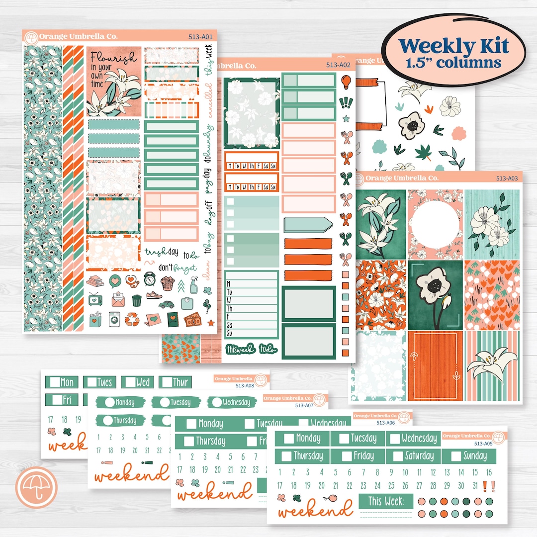 Playful March Florals | Weekly Sticker Kit for Vertical Planners Like ...