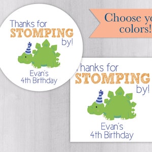 Thanks for Stomping by Birthday Stickers, Dinosaur Birthday Party Favor ...