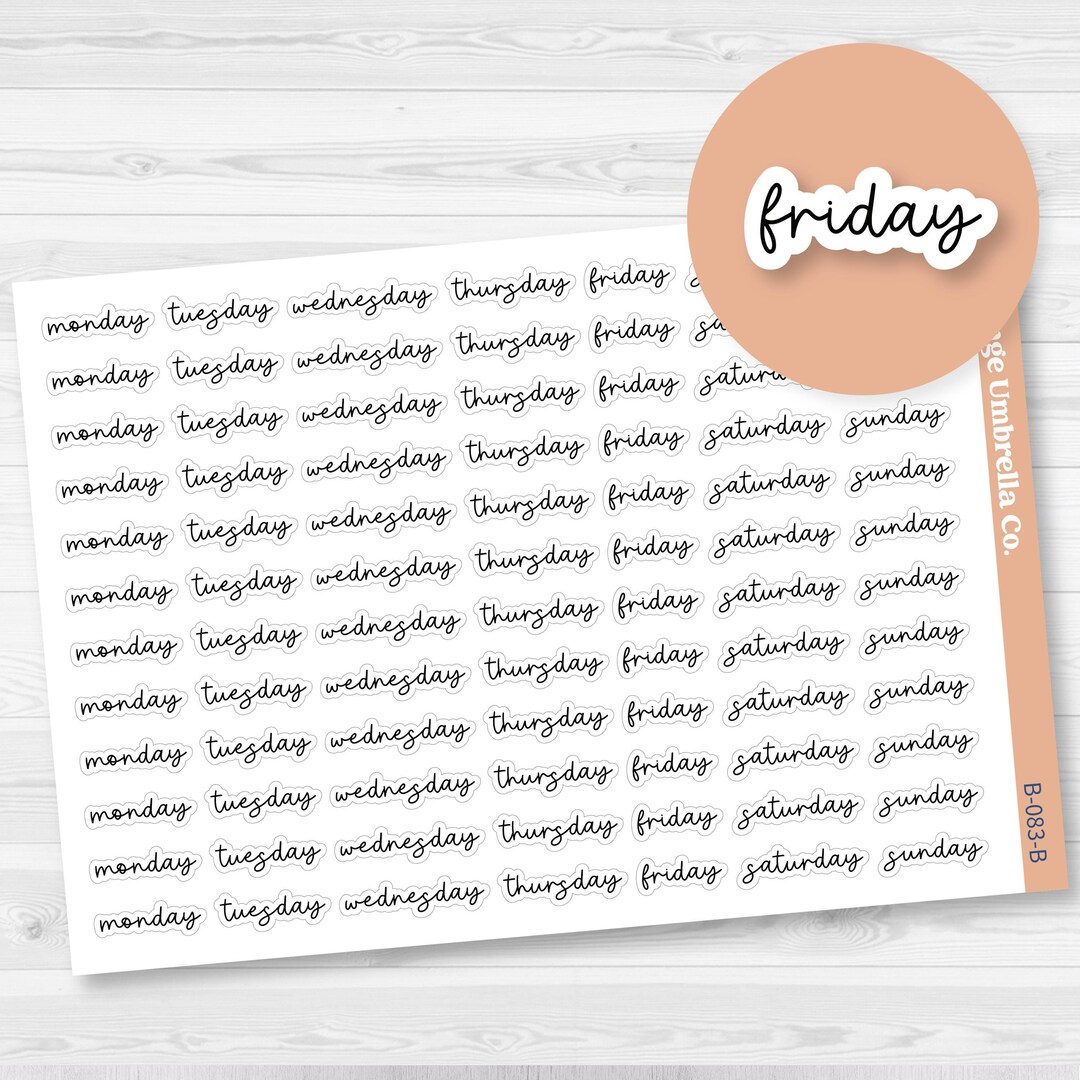 Days of the Week Stickers | Script Planner Headers | F17 Script | B-083 ...