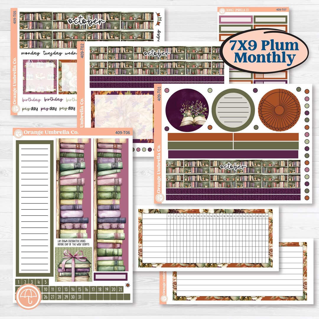 Autumn Reading Kit | 7x9 Plum Monthly & Dashboard Planner Kit Stickers ...