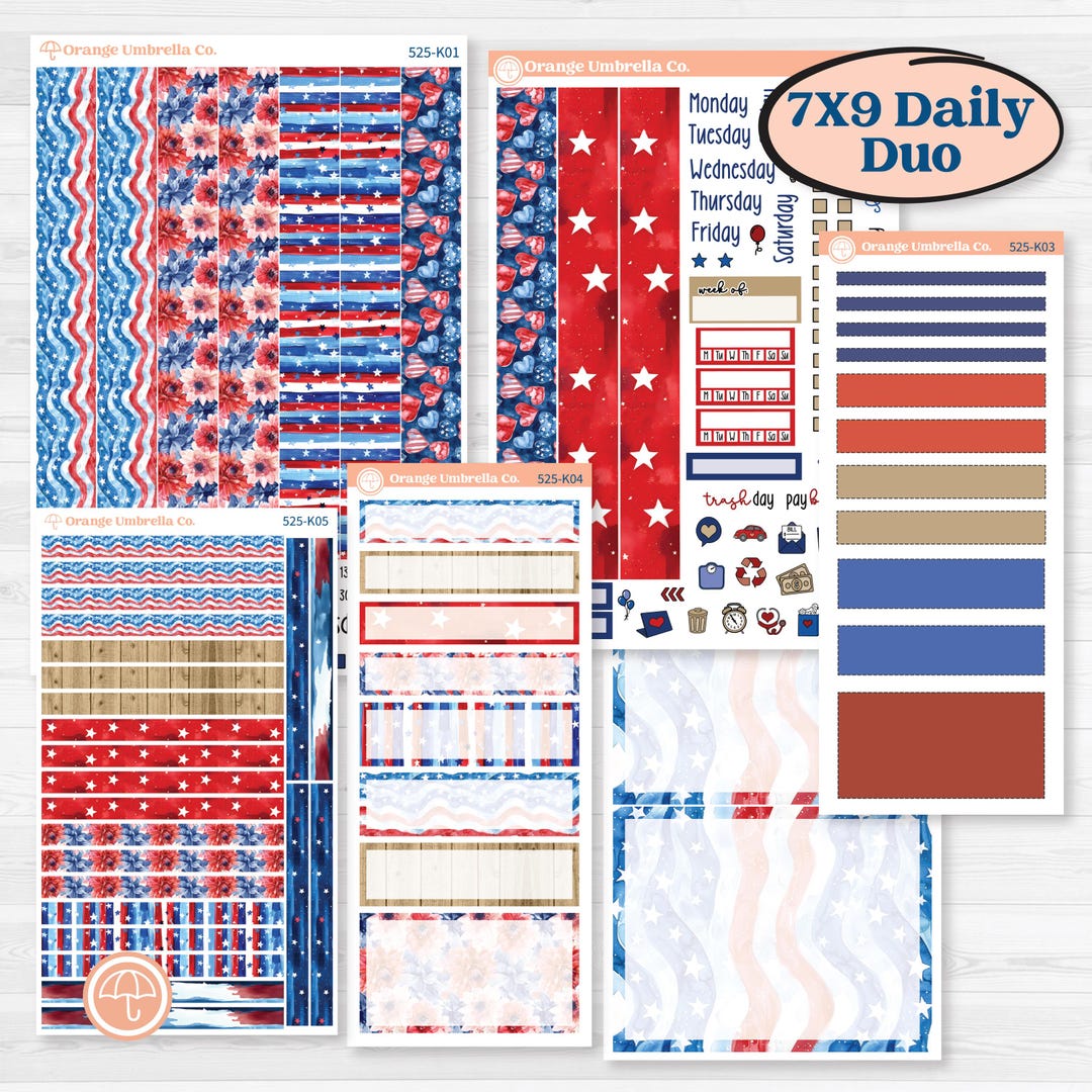 Memorial Day Kit | 7x9 Erin Condren Daily Duo Planner Kit Stickers ...