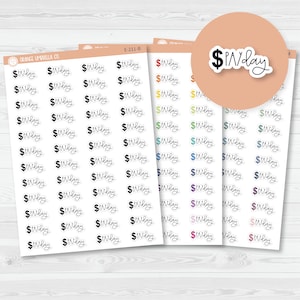 Pay Day Dollar Sign Icon Script Planner Stickers | E-211
