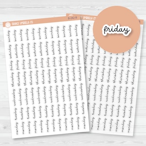 Days of the Week Planner Stickers | Script Weekday Headers | F16 | B-242