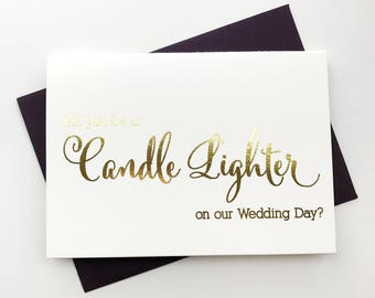 Gold Foiled Wedding Day Card, Will You Be a Candle Lighter on our Wedding Day, Silver Foiled Wedding Party Cards (WB018-CN-F)