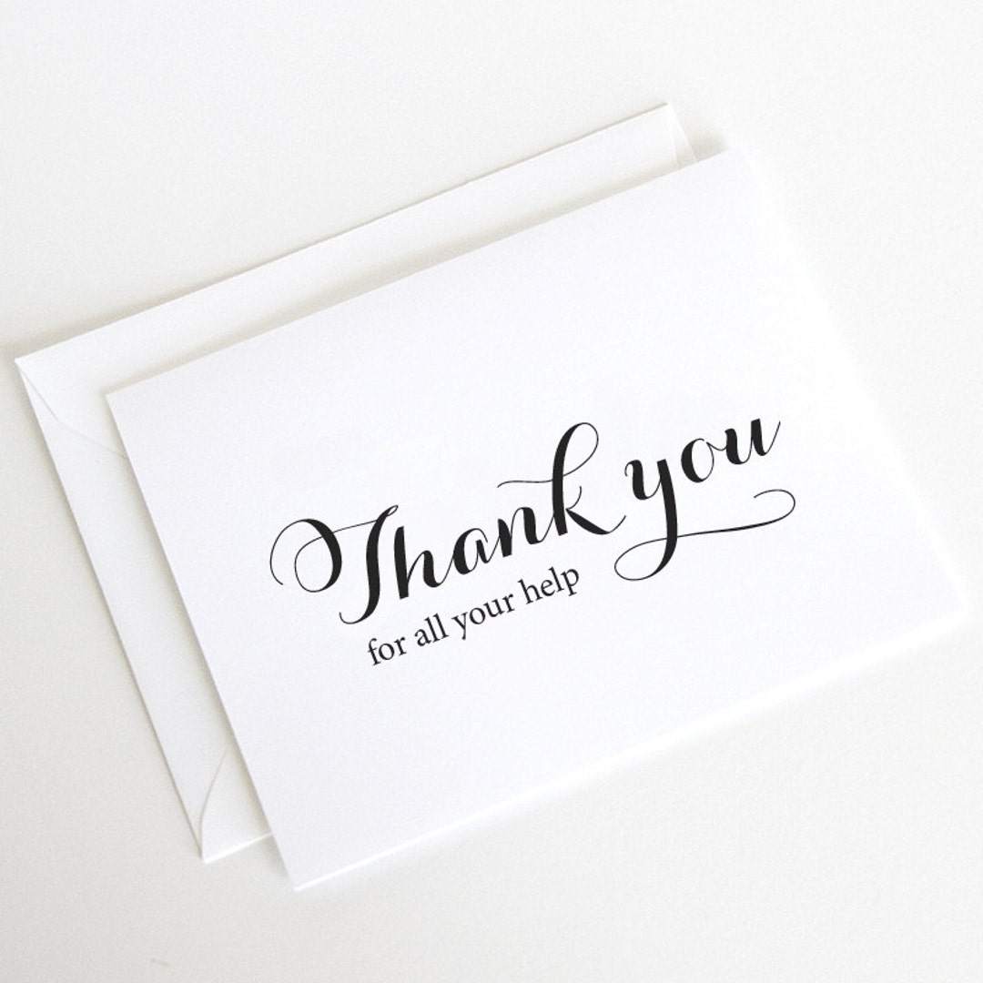 Thank You Card, General Thank You Card, Thank You for All Your Help Cards, Wedding Day Cards