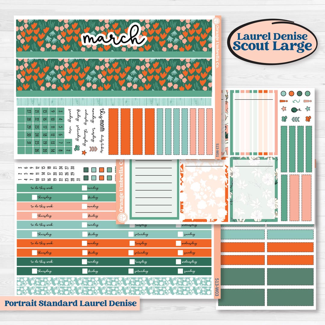 Playful March Florals | Laurel Denise Scout Large Planner Kit Stickers ...