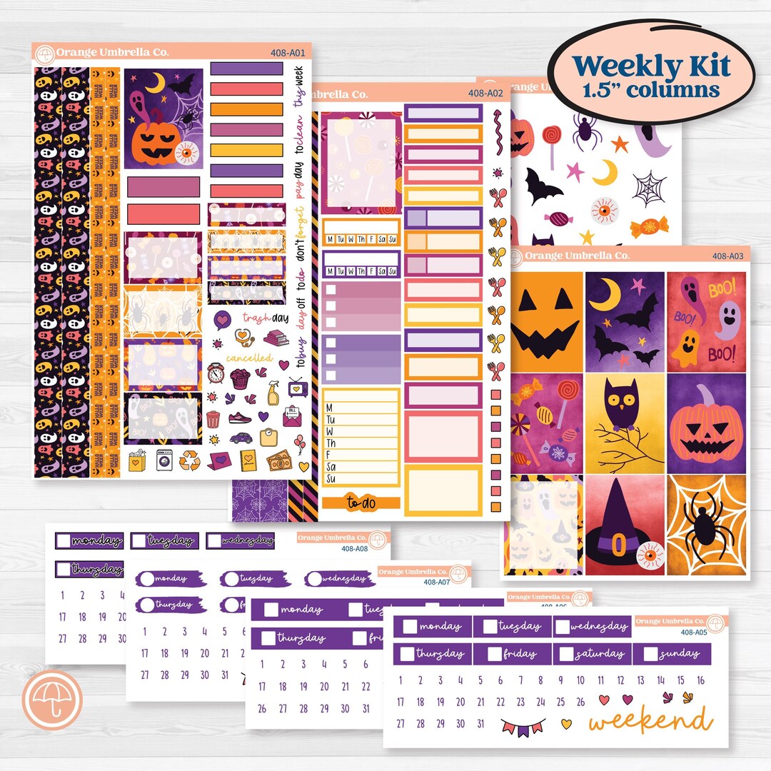 Purple Halloween Kit | Weekly Sticker Kit for Vertical Planners Like ...