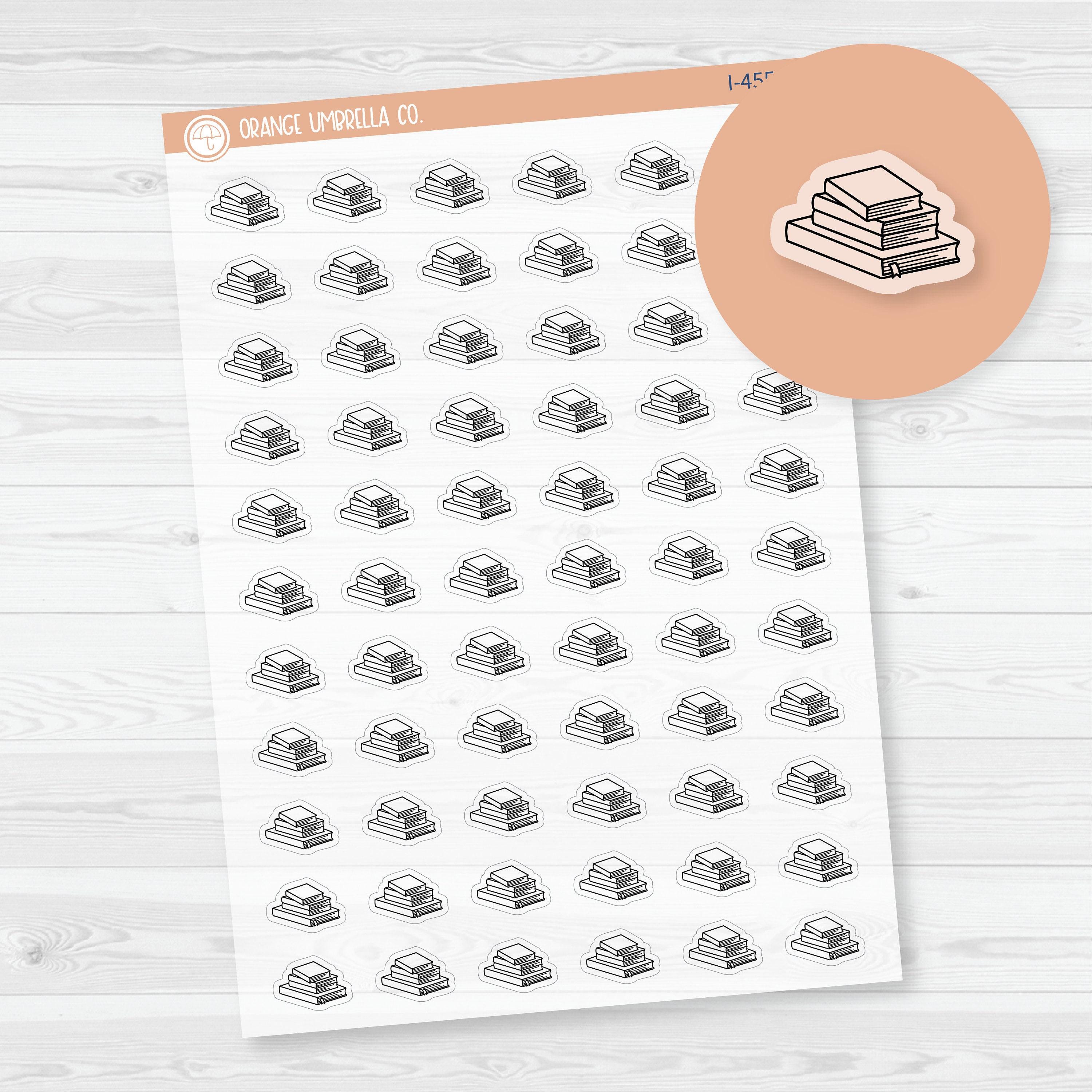 To Read Book Icons | Hand Doodled Book Stack Planner Stickers | Clear ...