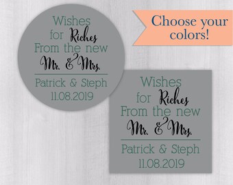 Wishes for Riches for the New Mr & Mrs Wedding Stickers, Wedding Favor Sticker, Wedding Stickers, Wedding Labels (#214-2-SS)